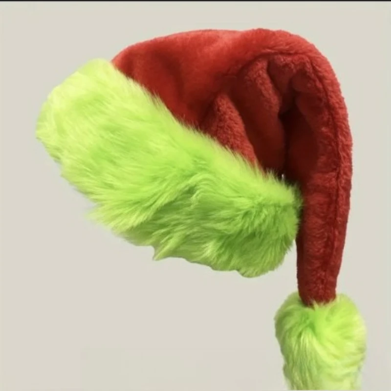 قبعة عيد الميلاد عيد الميلاد قبعة عيد الميلاد الفلورسنت الأخضر الديكور قبعة عيد الميلاد الحمراء من جلد الغزال طبقة مزدوجة لوازم الحفلات