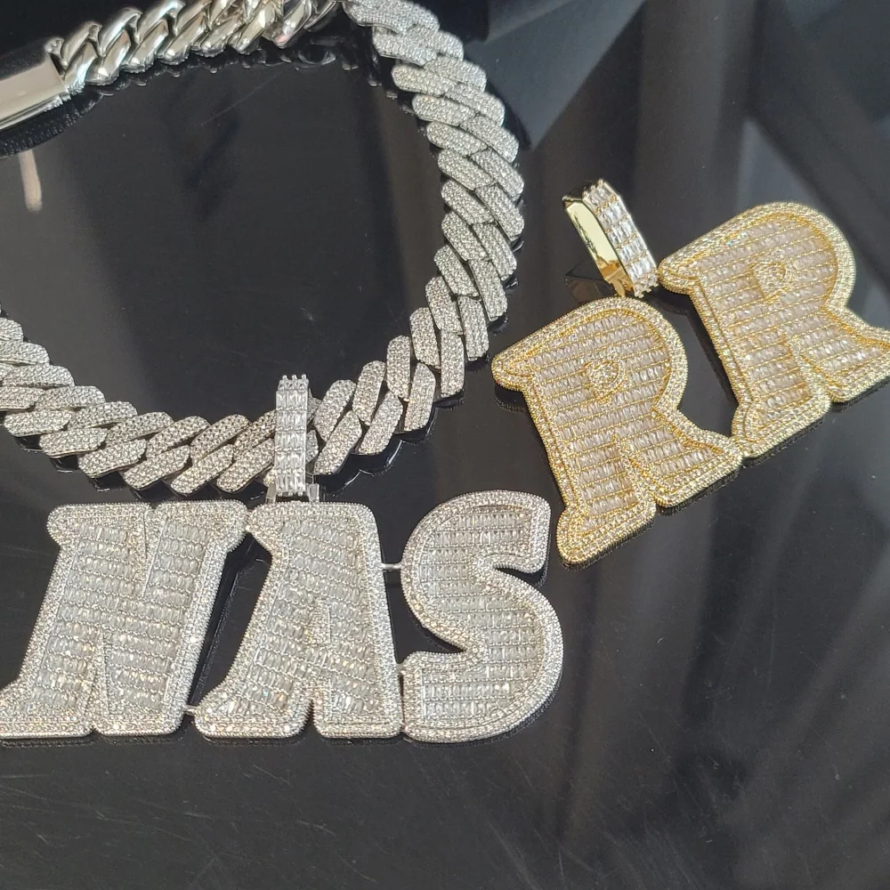 مخصص كبير Baguettecz رسالة وأرقام قلادة الصلبة عودة اسم قلادة الهيب هوب لوحة مع 20 مللي متر الكوبية سلسلة هدية شخصية