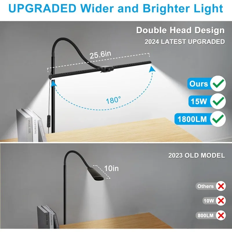 Imagem -02 - Dimmable Led Lâmpada de Assoalho para Escritório Leitura Brilhante Cabeça Dupla Gooseneck Ajustável pé Moderno 15w 1800lm