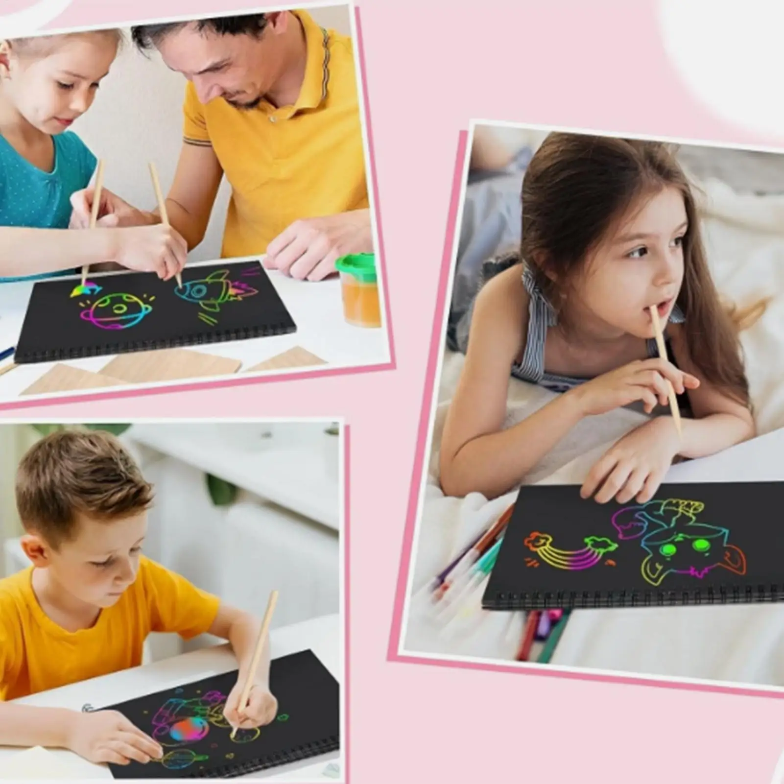 Scratch Paper Art Rainbow Coloring Notebook Scratch Craft Paper Note Books For Kids Boys Student Classroom Home Travel Airplane