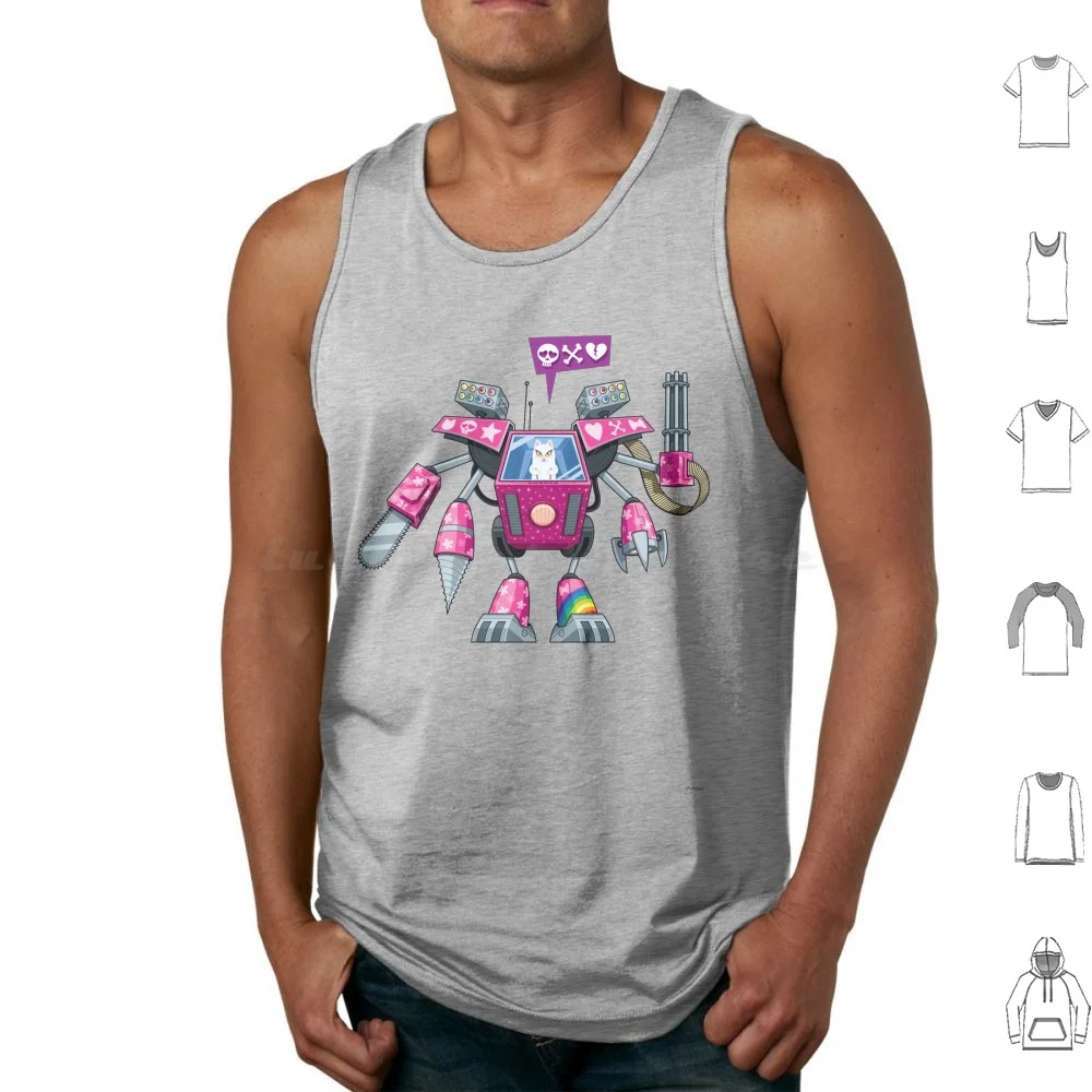 Robo-Pussycat Tank Tops Print Cotton Robot Cat Kitty Pussycat Female Feminist Feminism Girl Girly Teenager Teenage