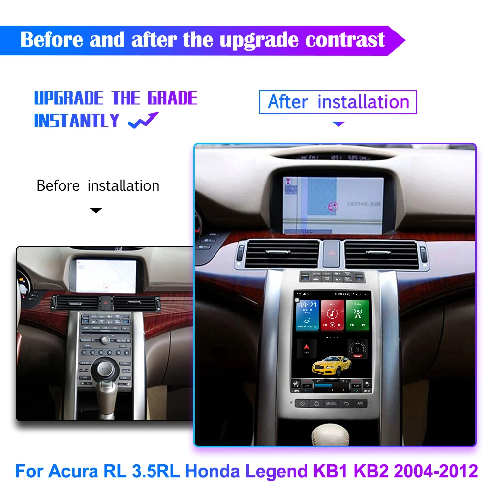 Android 12.0 8+256G For Acura RL 3.5RL Honda Legend KB1 KB2 2004–2012 Car Multimedia Player Stereo Autoaduio Head Unit GPS Navi