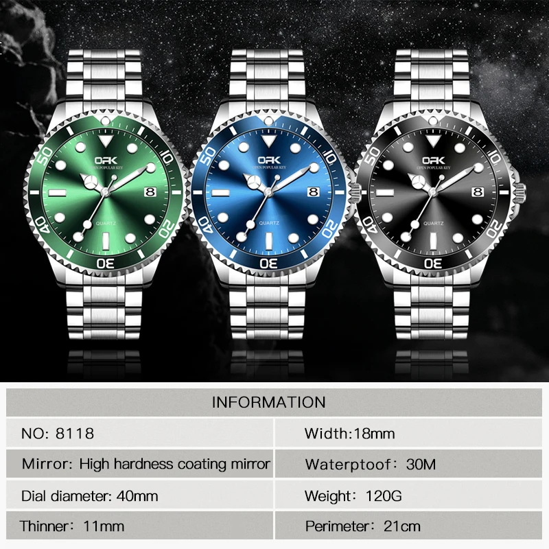 OPK brand steel belt single calendar luminous waterproof men\'s quartz watch 8118