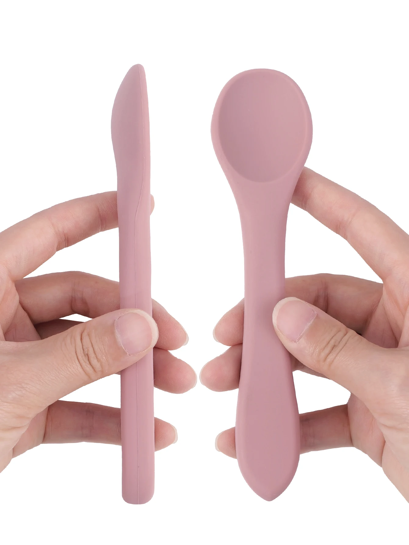 2 pc/set of soft silicone baby training spoons and forks set, free of bisphenol A, children's safety and anti slip tableware