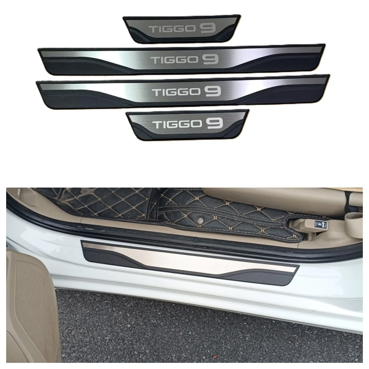 For Chery Tiggo9 2027 2026 2025 2024 2023 Car Door Sill Protector Sticker Stainless Steel Interior Mouldings Auto Part Accessory