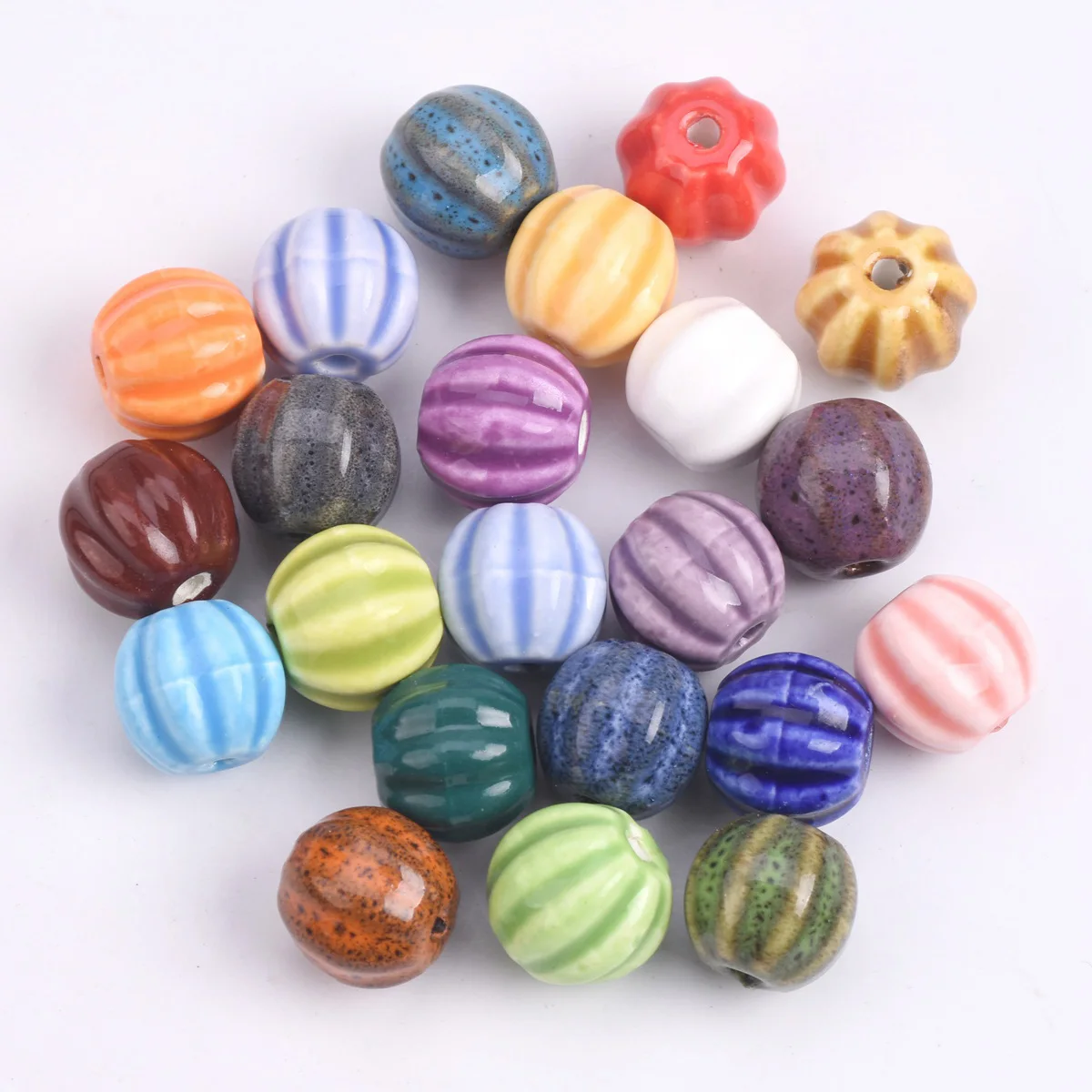 

10pcs 12mm~13mm Pumpkin Shape Handmade Glazed Ceramic Porcelain Loose Crafts Beads For Jewelry Making DIY Bracelet Findings