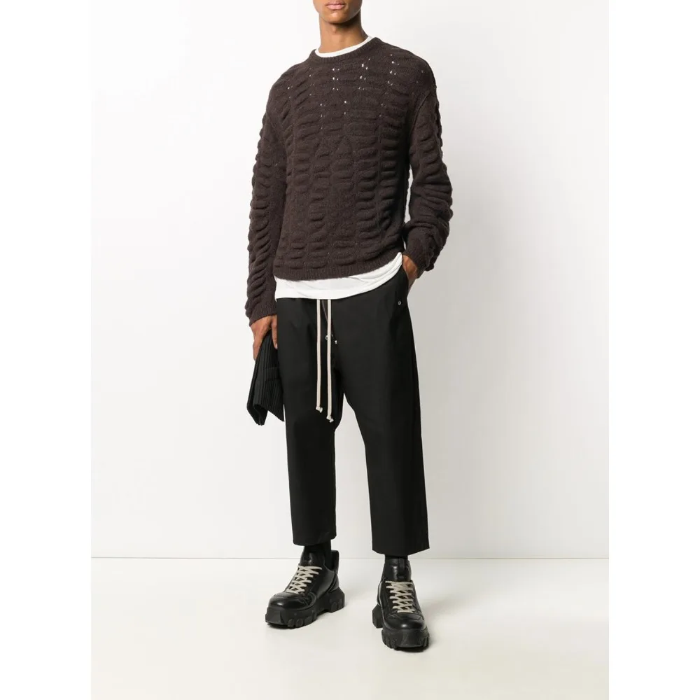 High Street Dark RO Cropped Pants Men's Hard Cotton Woven Straight Leg Pants Fashionable Zipper Streetwear Fashion Pants