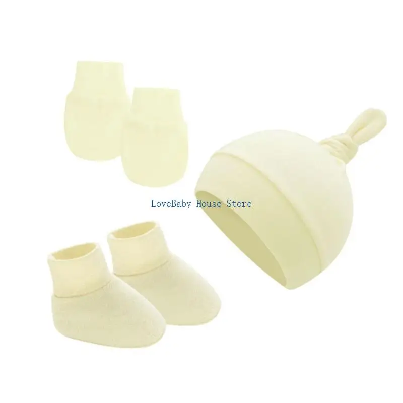 BX0D مجموعة قبعات وقفازات وجوارب لحديثي الولادة من BX0D للأولاد والبنات قبعة صغيرة للأطفال من عمر 0 ​​إلى 6 أشهر (عبوة من 3 قطع)