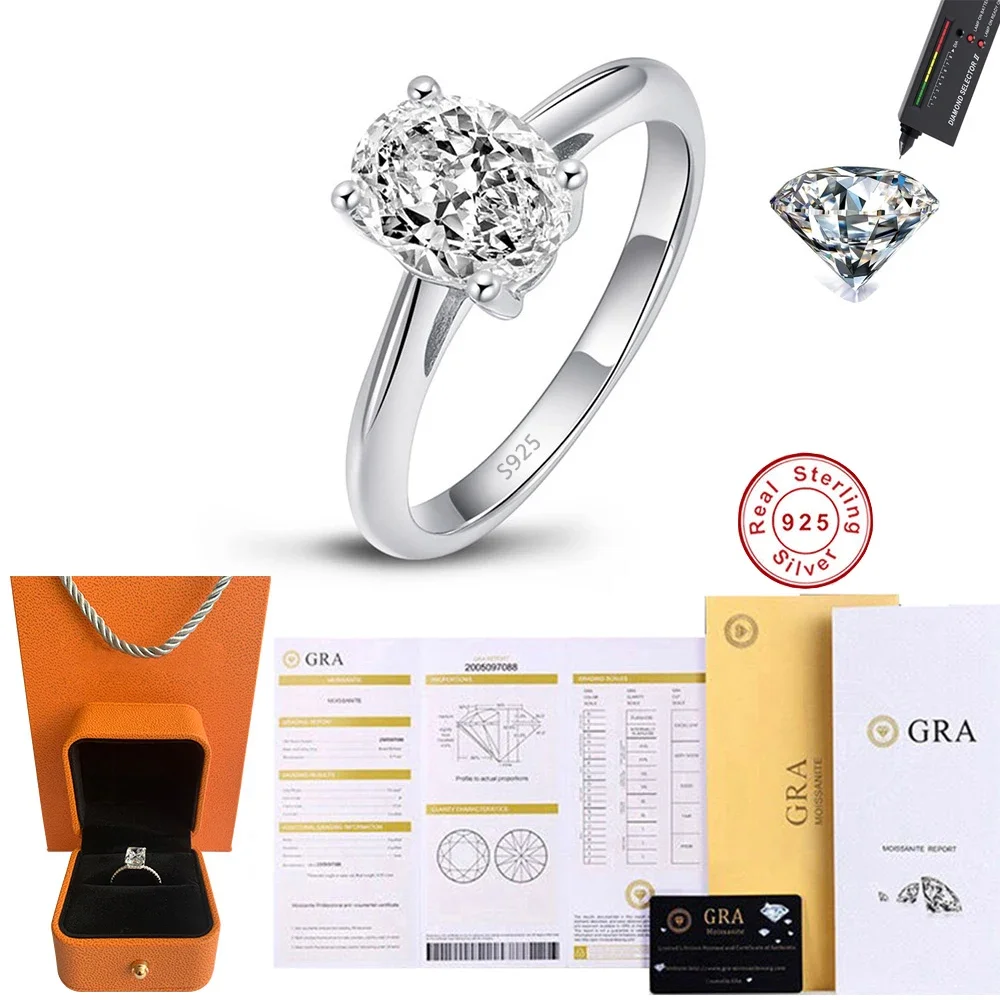 Cbtb جديد فضة 925 شكل بيضة مويسانيتي حقيقي خاتم الزفاف المشاركة خواتم الماس للنساء مجوهرات العروس