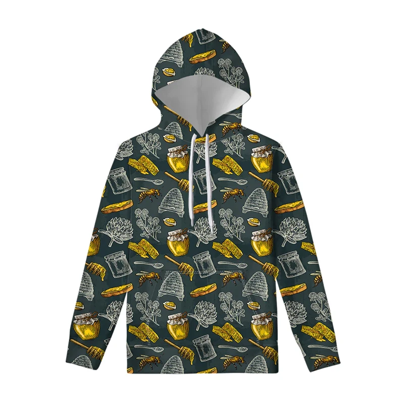 New Hoodies Sweatshirt Men's Hoodie 3D Cute Bees Printed Pullover Oversized Mens Tops Male Honey Loose Vintage Clothes Hot Coat