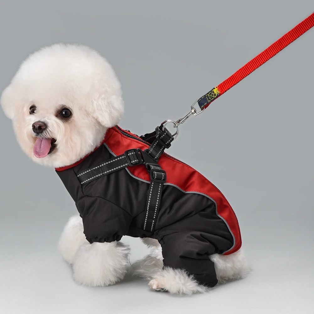 Geschirr Overall Hundekleidung Kleiner Welpe Mittelgroßes Tier Haustier Windjacke Schneeoverall Winter Fleece Polsterung Pudel York Schneeanzug – Detail 11