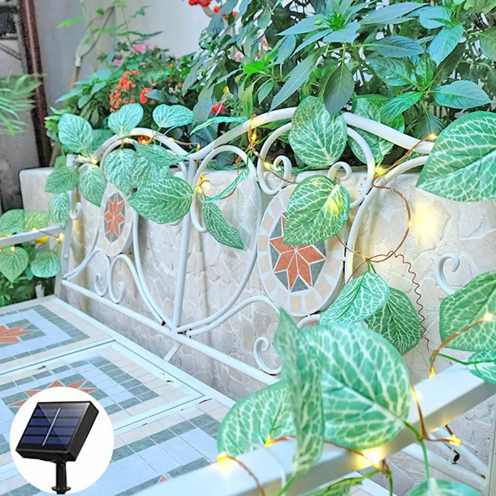 Guirnalda de luces Led de ratán, tira de luces de hoja verde con pilas recargables, 8 modos, para decoración de jardín, balcón y exterior