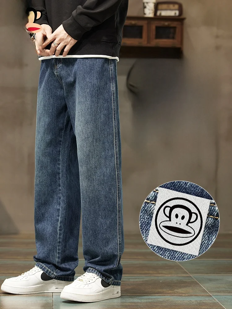 

PaulFrank Retro American Denim Jeans Men's Loose Straight Wide Leg Pants Spring Autumn Wear Comfortable Youth Trend