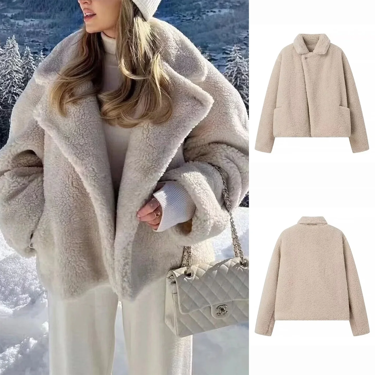 

Свободное женское осеннее пальто из меха ягненка, новое пальто с отложным воротником Sle Long Sve, декор из кетса и пшеничных шипов...