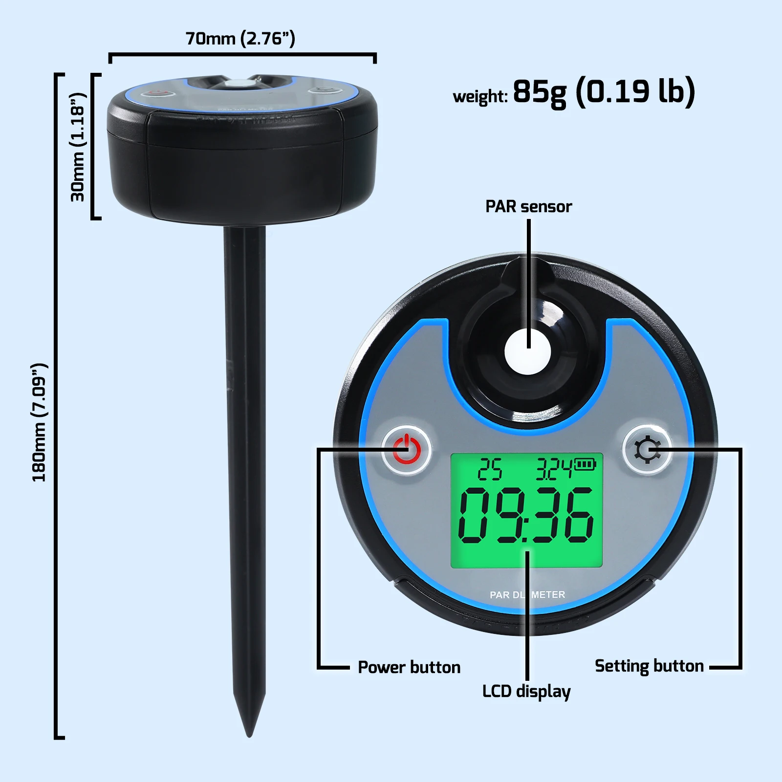 Neues digitales PAR DLI PPFD-Messgerät, Datenlogger, Lichttester, 400–700 nm, photosynthetisch, IP65, wasserdicht, für Gewächshaus, Gartenarbeit