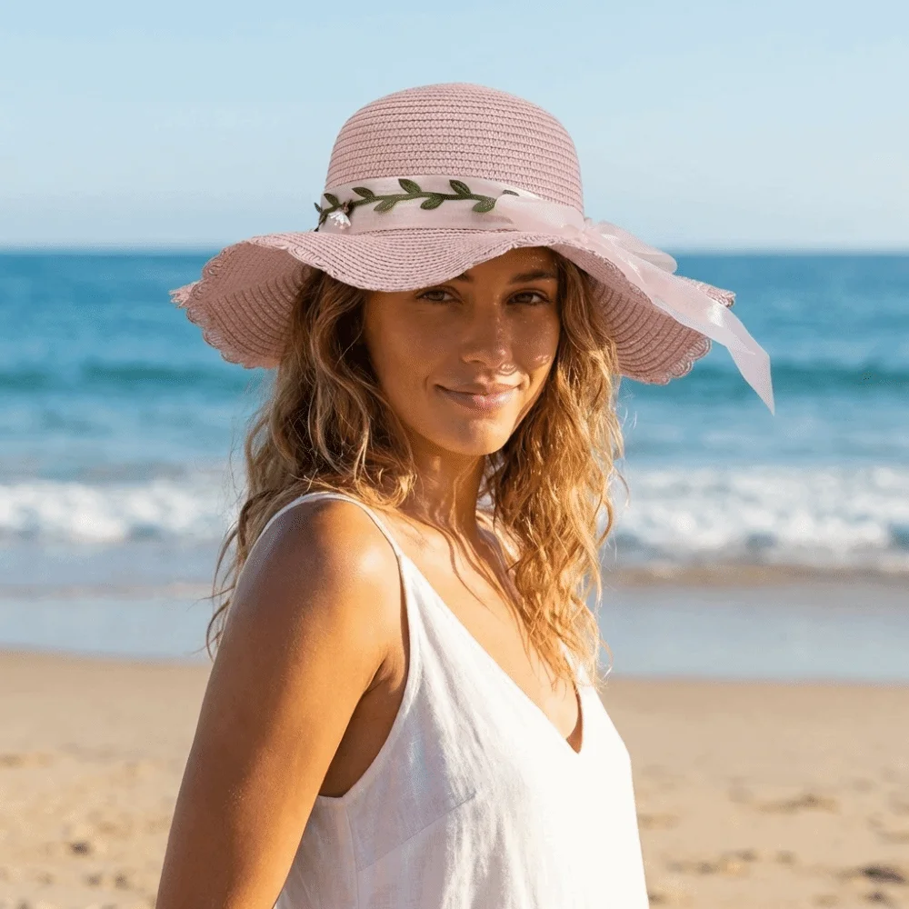 

Fashion Colorful Bow Straw Hat Boho Wide Brim Weave Hat Korean Style Visor Women's Sun Hat Holiday