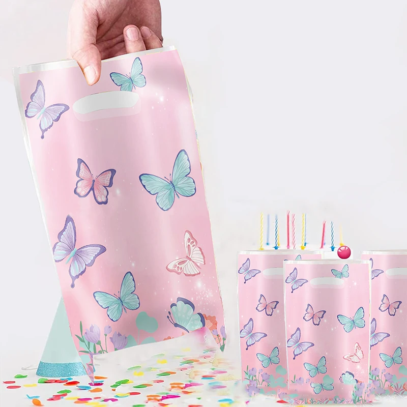 10/20 stücke Schmetterling Party Kunststoff Goodie Taschen Rosa Schmetterling Süßigkeiten Geschenk Taschen Für Schmetterling Hochzeit Geburtstag Party Dekoration