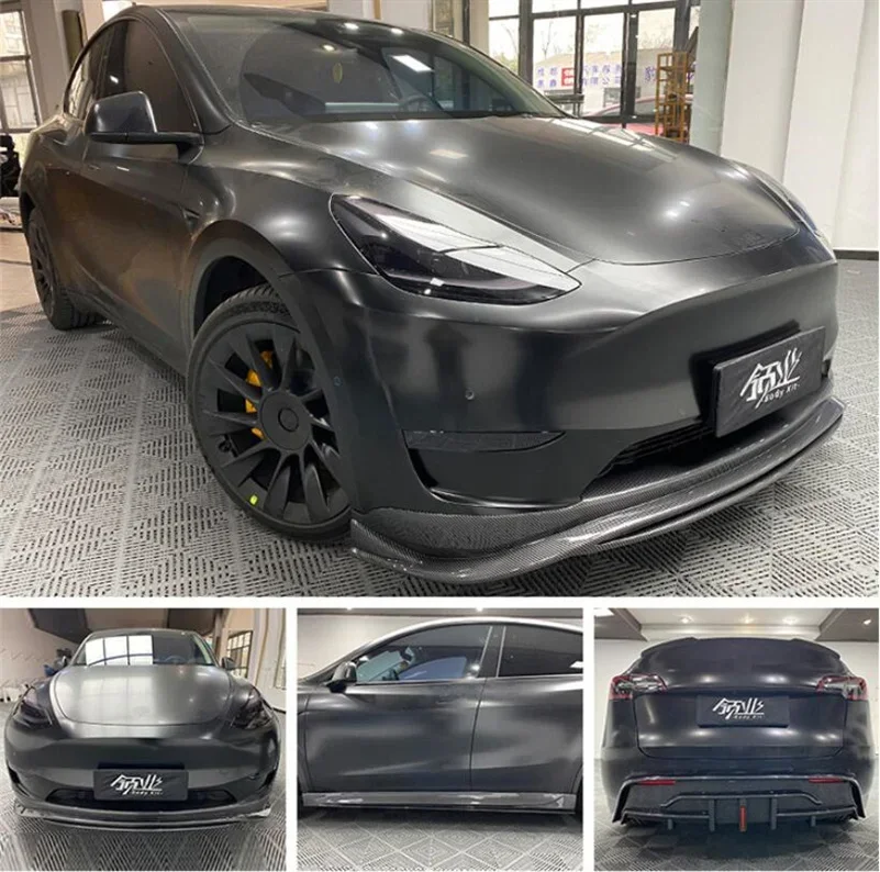 ABS Gloss Black Front Bumper Lip+Rear Spoiler+Trunk Diffuser Cover+Side Body Skirt For Tesla Model Y 2021 2022 2023