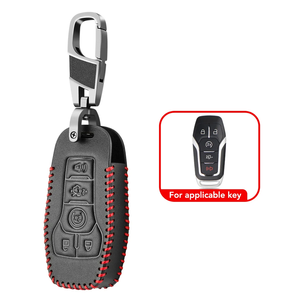 Leather Car Key Case For Ford Fusion Mondeo Mustang F-150 Explorer Edge 2015 2016 2017 2018 Car Accessories