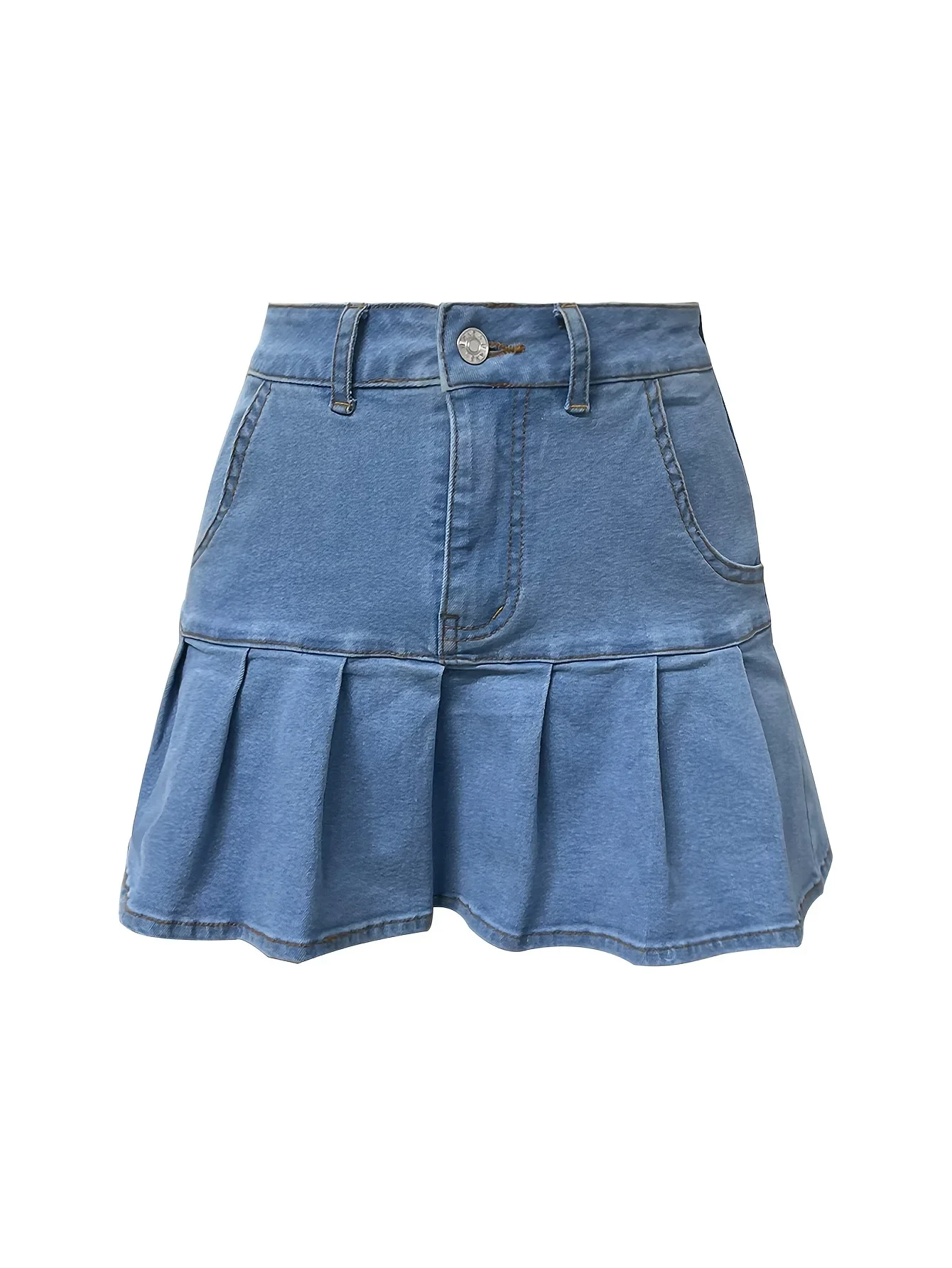 Denim Skirt for Woman Streetwear Casual Pocket High Waist Loose Slimming Short Dresses Solid Blue Dress Female Summer 2025 New