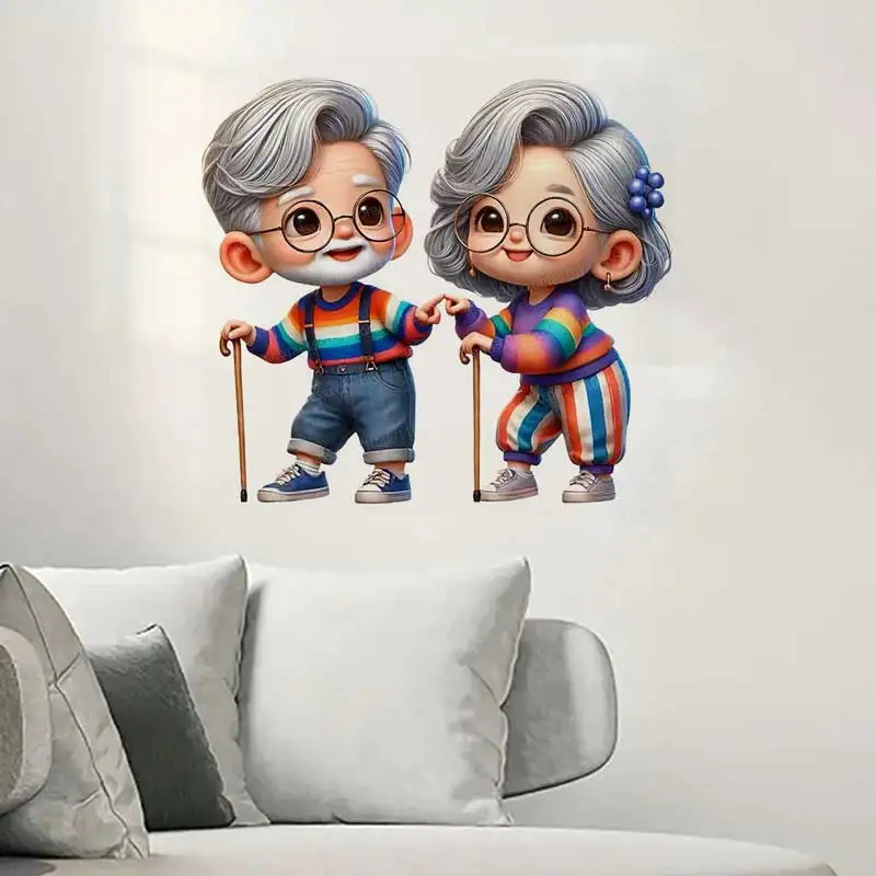 Cute Senior Couple Grandparents Wall Stickers Art Decals for Bedroom Living Room Wall Decoration AA285