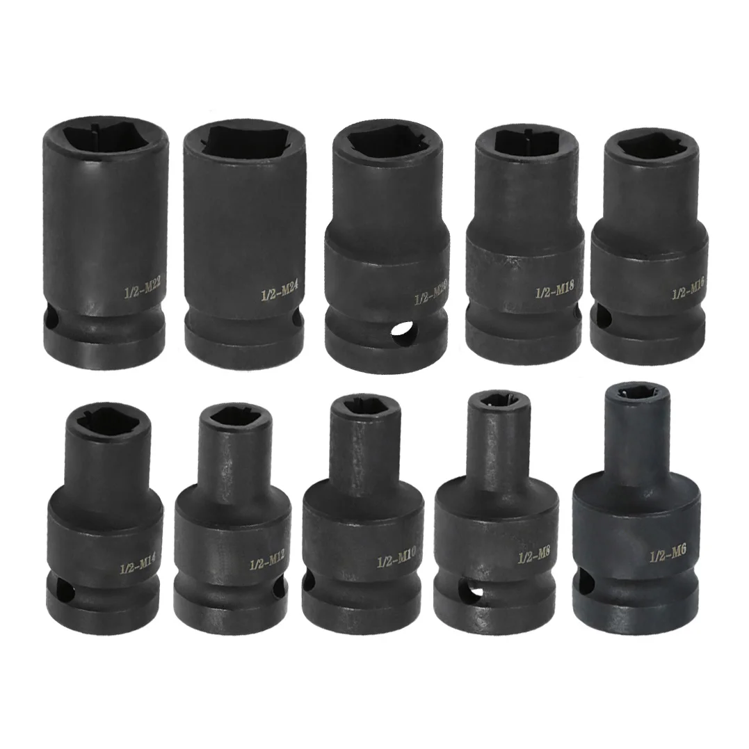 

10pcs Square Screw Tap Socket 1/2 Inch Driver For Electric Driver Wrench Driving Rethreading Taps M6-M24 Sockets