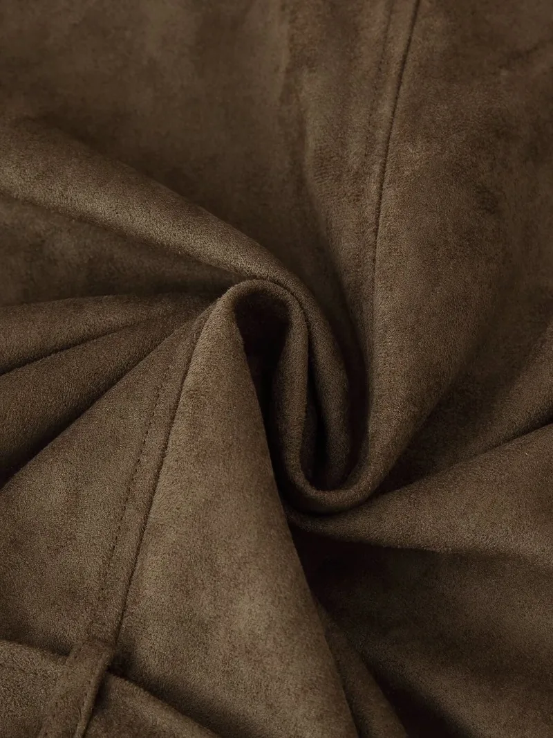 Damen-Weste aus Wildlederimitat, ärmellos, doppelreihig, mit selbstbindendem Gürtel, hohem Kragen, Taschen, Schulterklappen, Oberbekleidung, Top 2026 – Detail 7