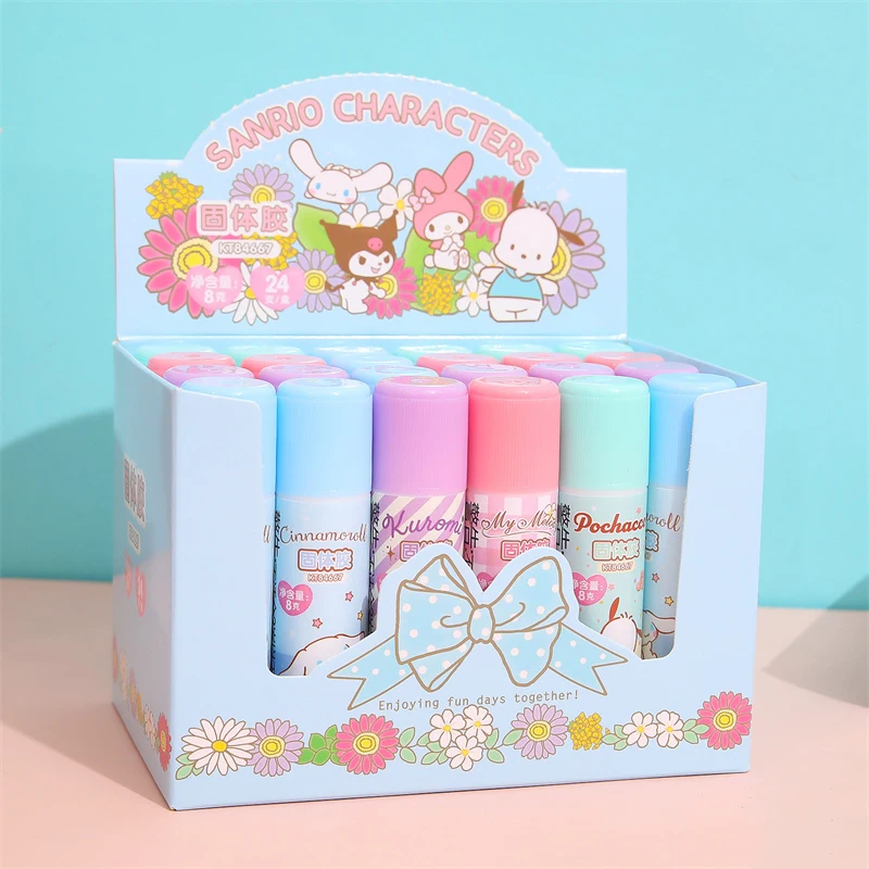 24 pcs/lot Sanrio Kuromi Melody Cinnamoroll Pochacco Solid Glue Guns Sticks DIY Tools Student Handmade Office School Supplies