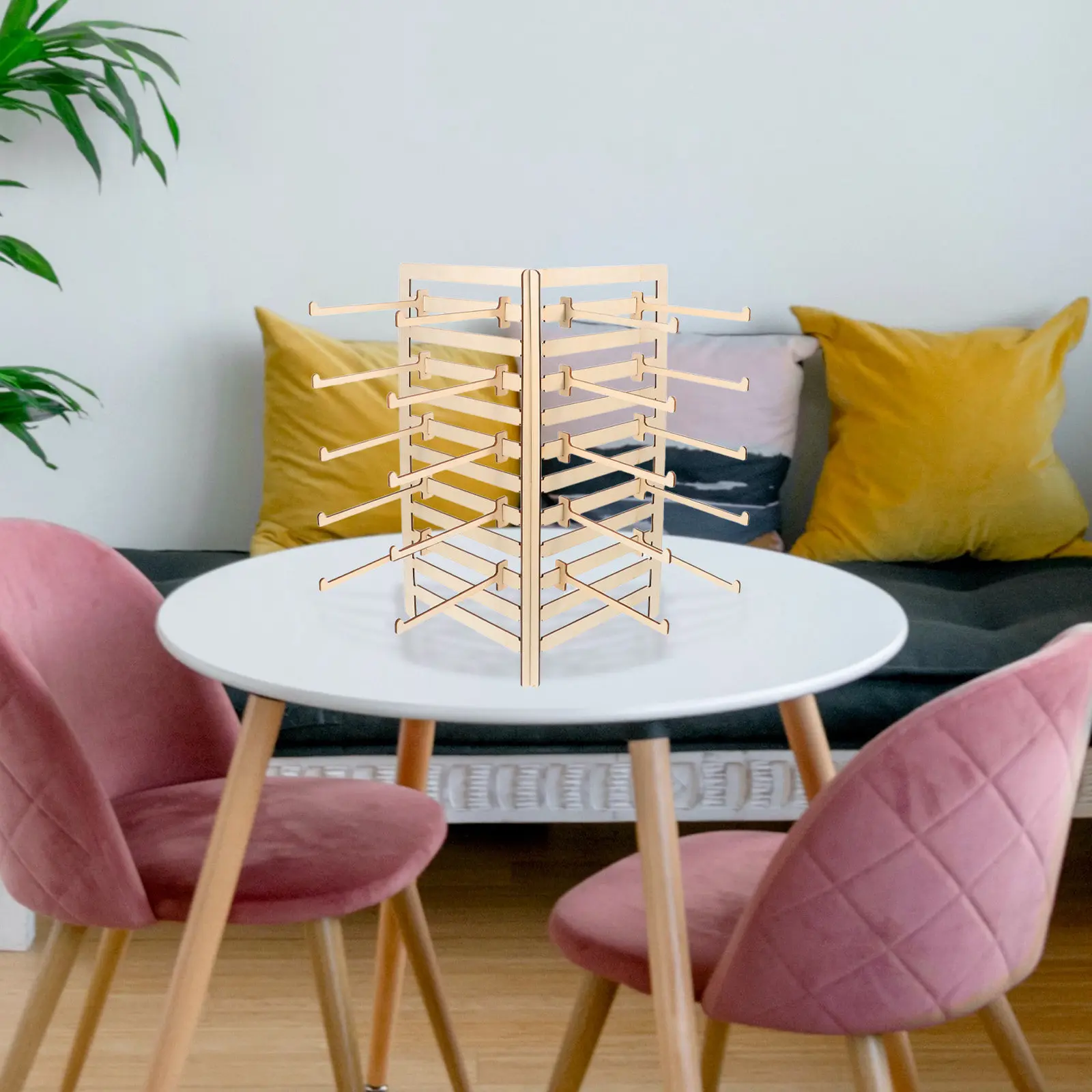

Wooden Jewelry Display Stand Natural Finish Organizer for Necklaces Bracelets Rings Home Store Display Rack with Hooks