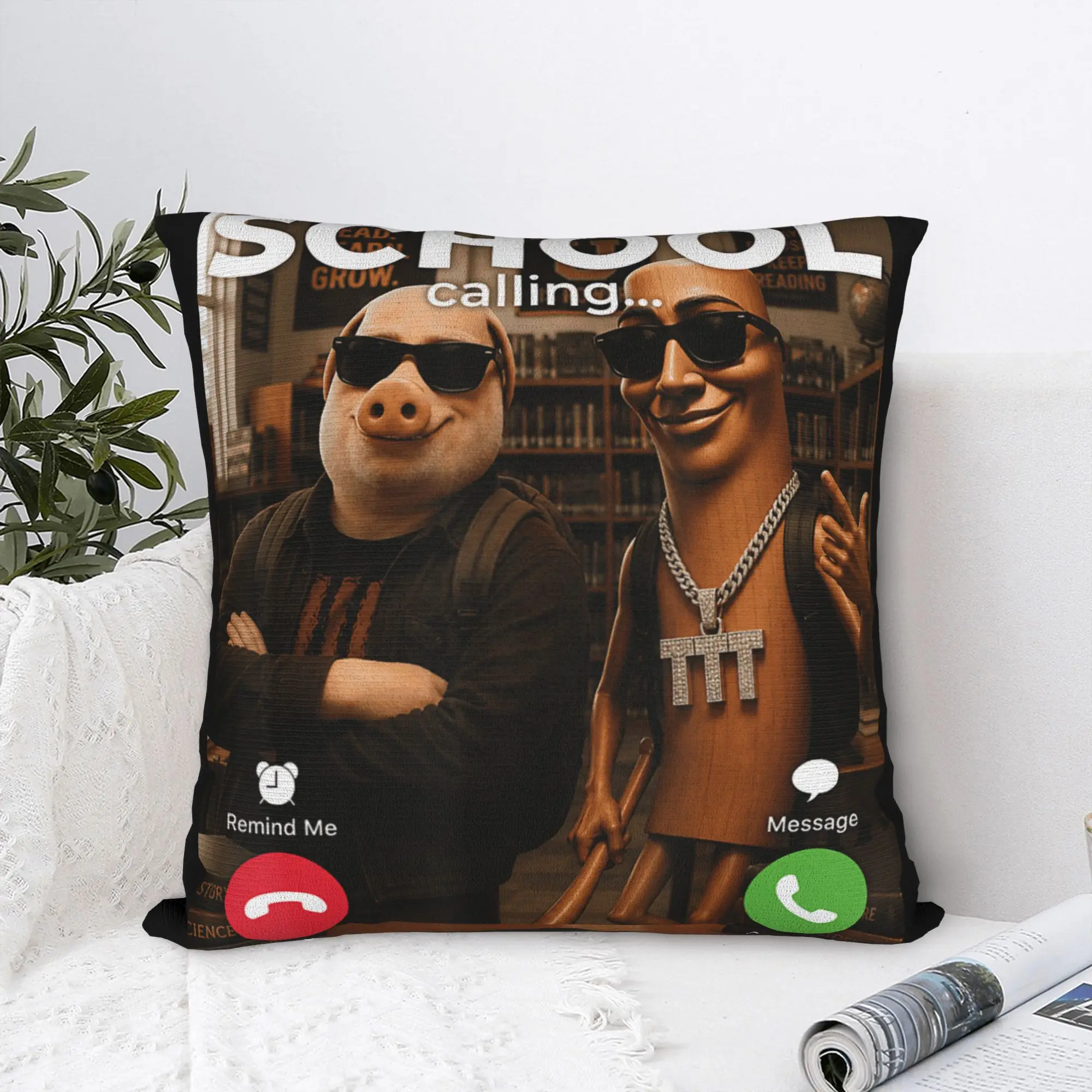Pillow Case Gen Alpha Meme Back to School Calling John Pork Tung Sahur Design  Pillow Cover For Wedding Home Decor Pillowcases