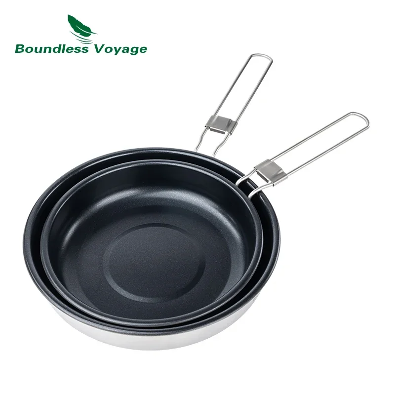 

Boundless Voyage Titanium Non-stick Frying Pan 18.8cm /22cm Outdoor Camping Pork Chop Steak Skillet with Folding Handle Cookware