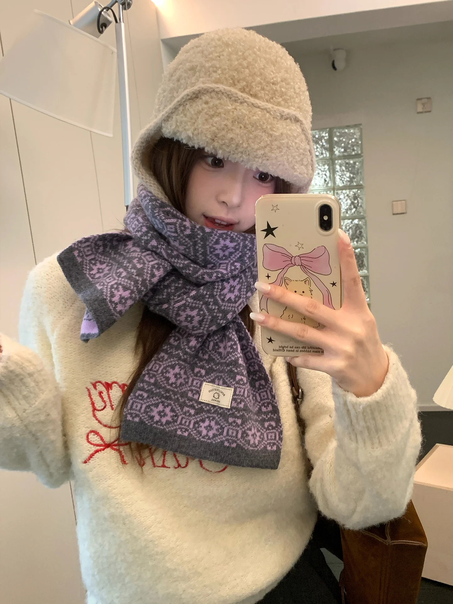 المرأة الصوفية معرض Lsle وشاح متماسكة خمر نمط الوجهين الرقبة أدفأ وصول جديد لفصل الشتاء الجمالية #4