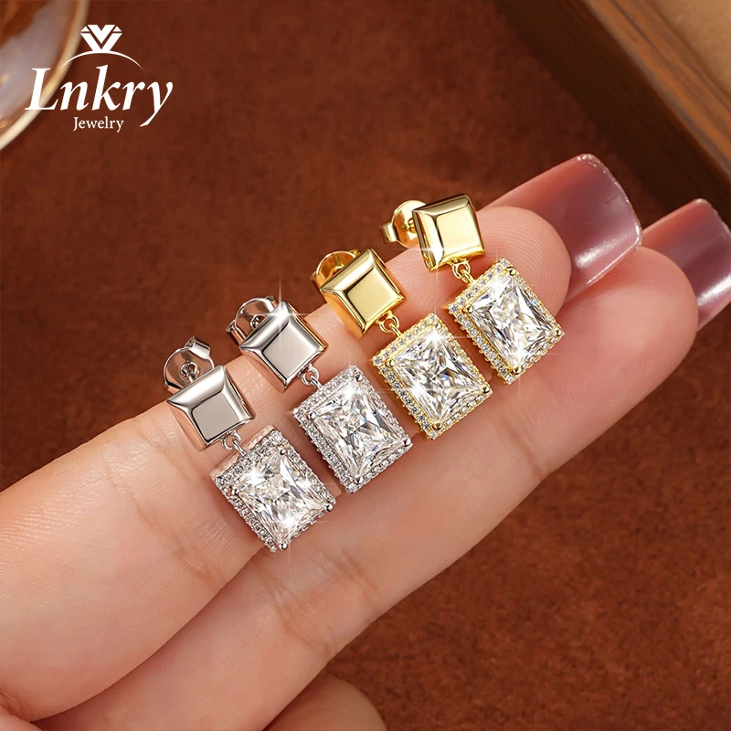Lnkry Certified 6x8mm Rectangle Moissanite Drop Earring for Women Geometric Pendant Earrings Jewelry Gift