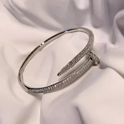 New Niche Ins Style High-end Design with Personalized Micro Inlaid Zircon Nail Opening Women's Bracelet Daily Simple Jewelry