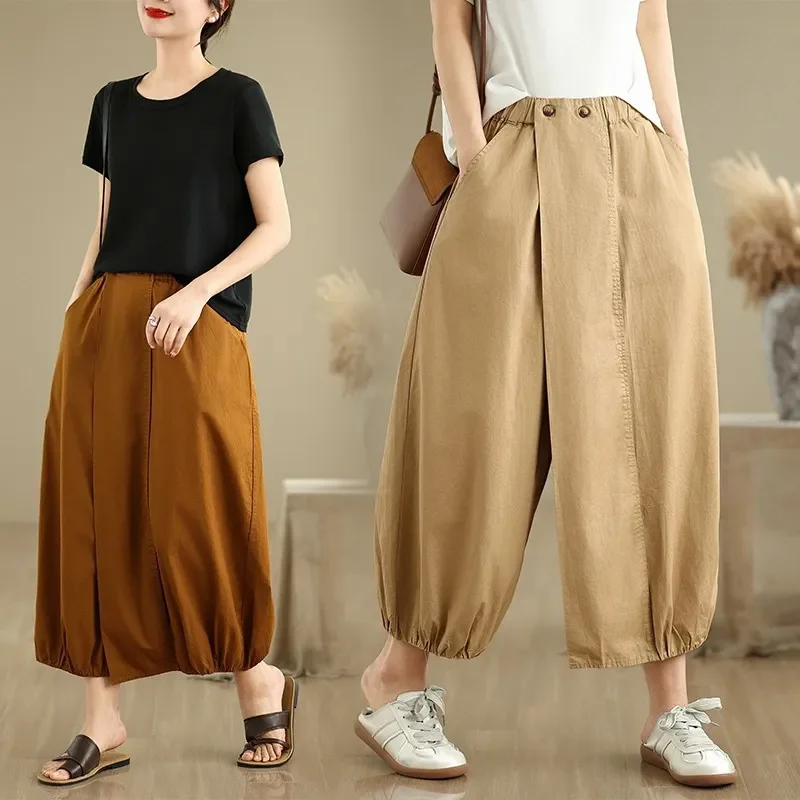 

Women Pants Vintage 2025 Summer Design Casual High Waist Fashion Japanese Cotton Skirt Pants Loose Lantern Pants Ladies T1294