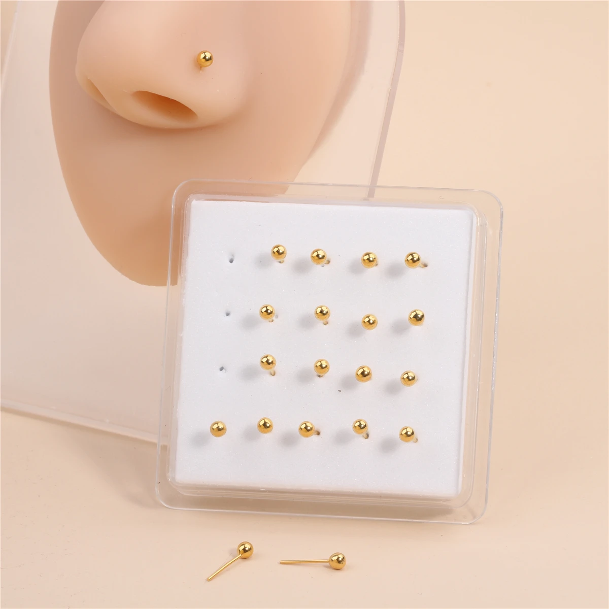 

20PCS Straight Nose Studs Ring Tiny with Ball Beads for Women Nostril Piercing Jewelry Wholesale Soft Bendable Pin