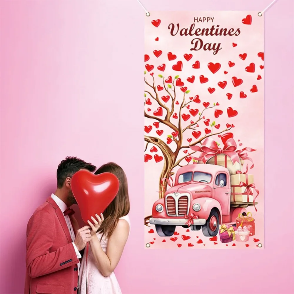 Romantic Valentine's Day Photography Backdrop 180x90cm Celebrate Happy Valentine's Day Banner Polyester Confession Door Cover