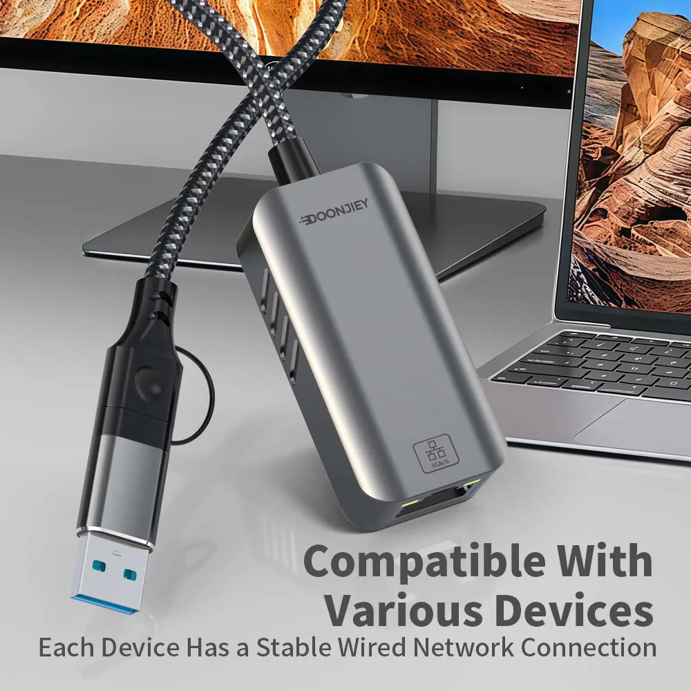 Bild 6: 5000 Mbit/s verkabelter USB-Netzwerkkartenadapter 5 Gbit/s Hochgeschwindigkeits-Gigabit-Netzwerkadapter USB3.0 Typ C auf RJ45-Ethernet-Konverter-HUB