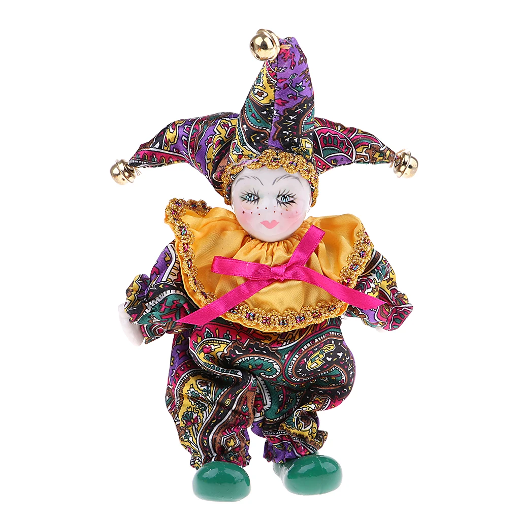 9 Inch Porcelain Smiling Clown Doll Wearing  Outfits Funny Harlequin Doll Circus Props Halloween Christmas Decoration Kids Gifts