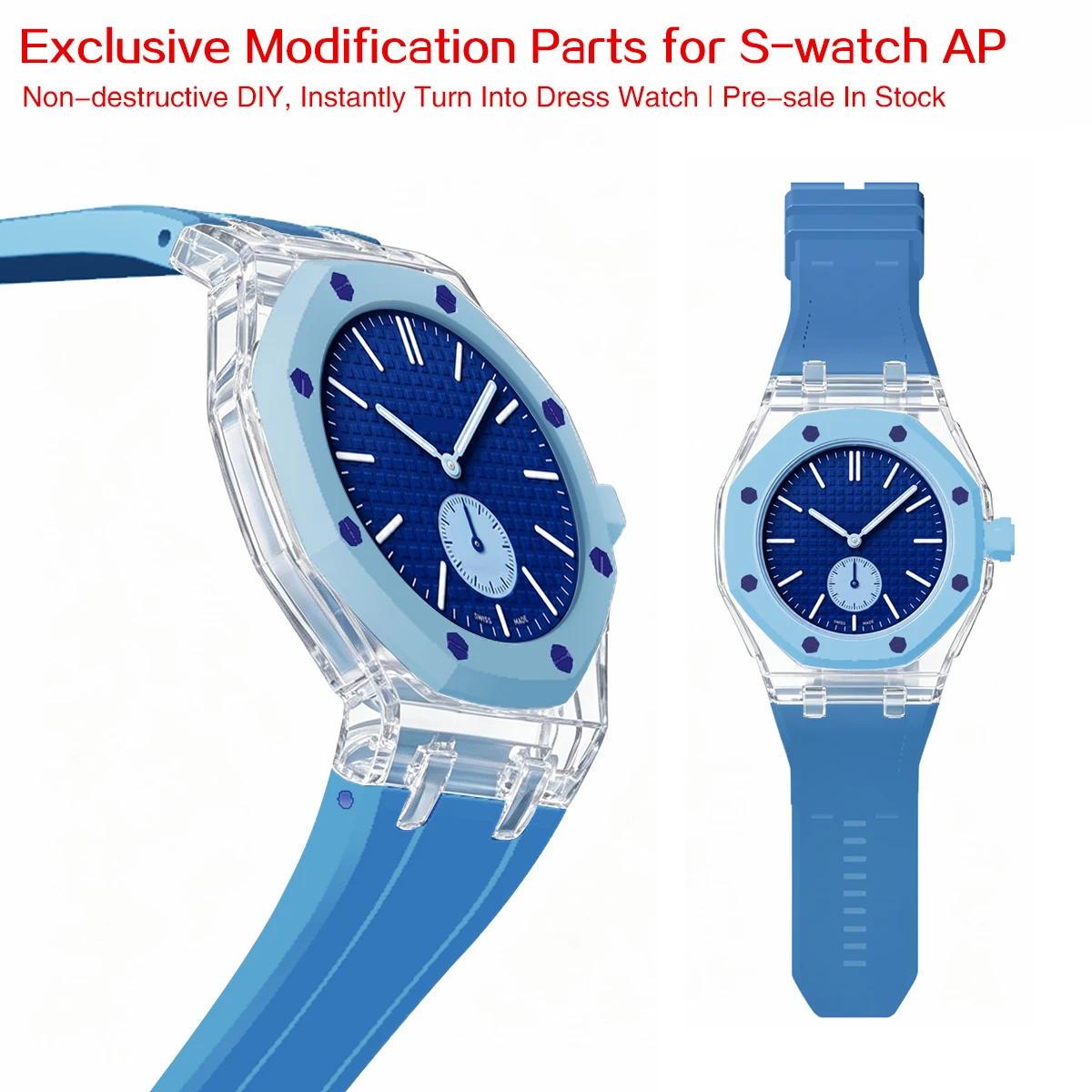 

S-watch watch transparent case, colored rubber strap, watch modification accessories.