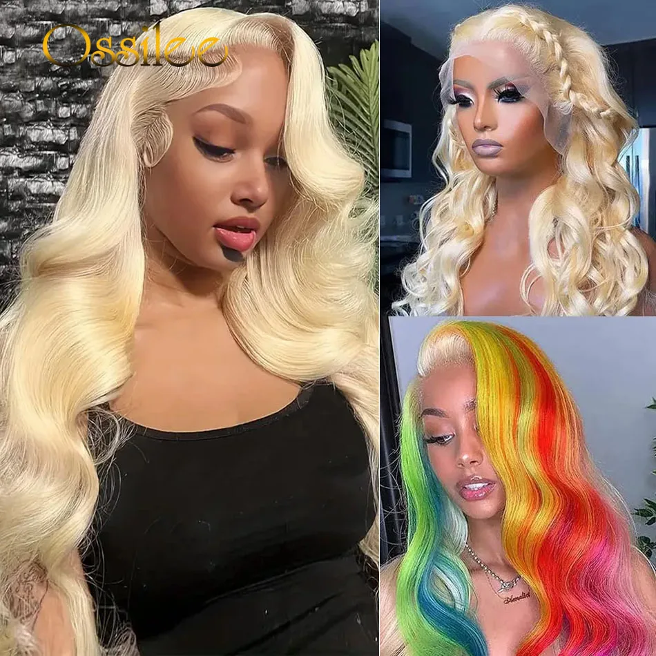 613 blond koronkowe peruki Body Wave 13x6 HD koronkowa peruka z przodu wstępnie oskubane włosy ludzkie w kolorze blond peruki o 250% gęstości