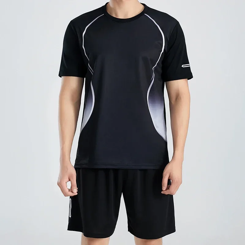 Summer Mens Running Set Short Sleeve T-shirt Jogging Gym Clothes Male Training Shorts Track Suits Outdoor Breathable Sportswear