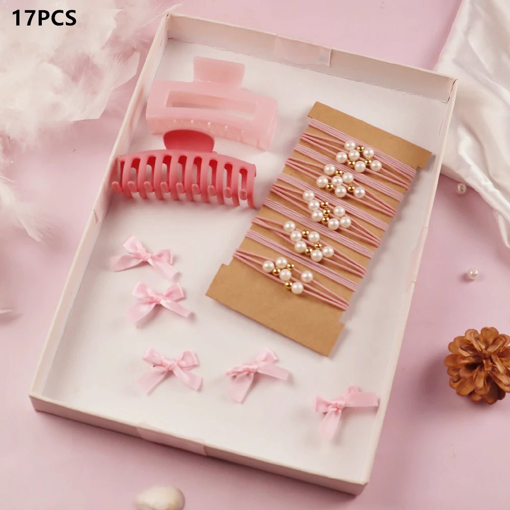 1 Set Pink Hair Accessories Set For Women Girls Hair Claw Hair Tie,Hair Scrunchies Rubber Band For Hair Fashion Hair Accessories