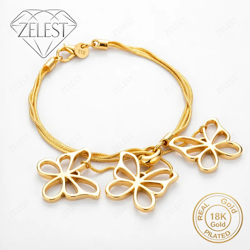 Exquisite 925 Silver 18K Gold-Plated Openwork Triple-Butterfly Bracelet – Stylish Women's Wedding Jewelry