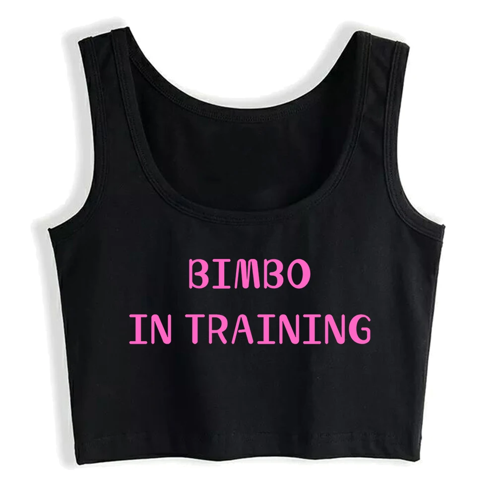 Bimbo in Training Design Cotton Sexy Crop Top Hotwife Humorous Fun Flirty Style Tank Tops Swinger Naughty Training Camisole