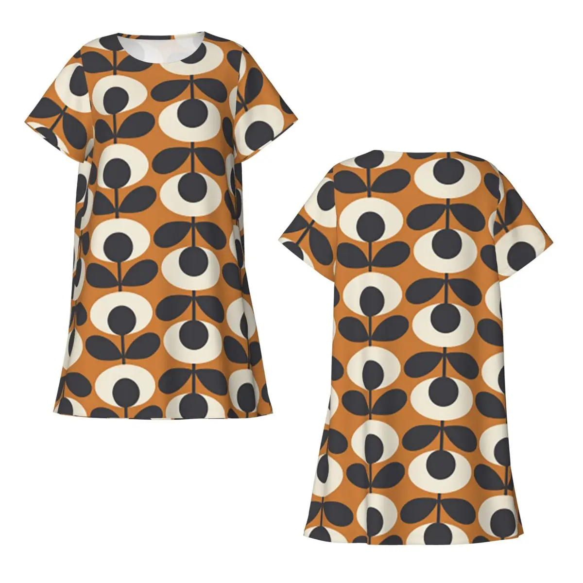Orla Kiely Flowers Abstract Short Sleeves Nightdress For Sleeping Sleepshirts Women Short Sleeve Nightgowns Soft Pajama Dress