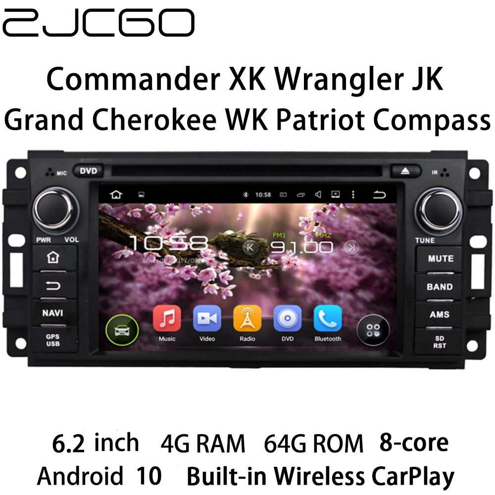 

ZJCGO Multimedia Player Stereo GPS Radio Navigation Android 10 Screen for Jeep Commander Wrangler Grand Cherokee Patriot Compass