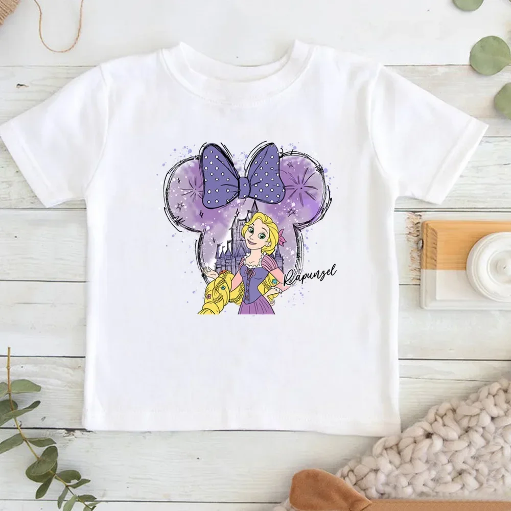 

Disney Child Belle Princess Kawaii Printed T-shirt Baby Girl 100%cotton Soft Cartoon Clothing Cute Graphic Tops Kids Funny Tees