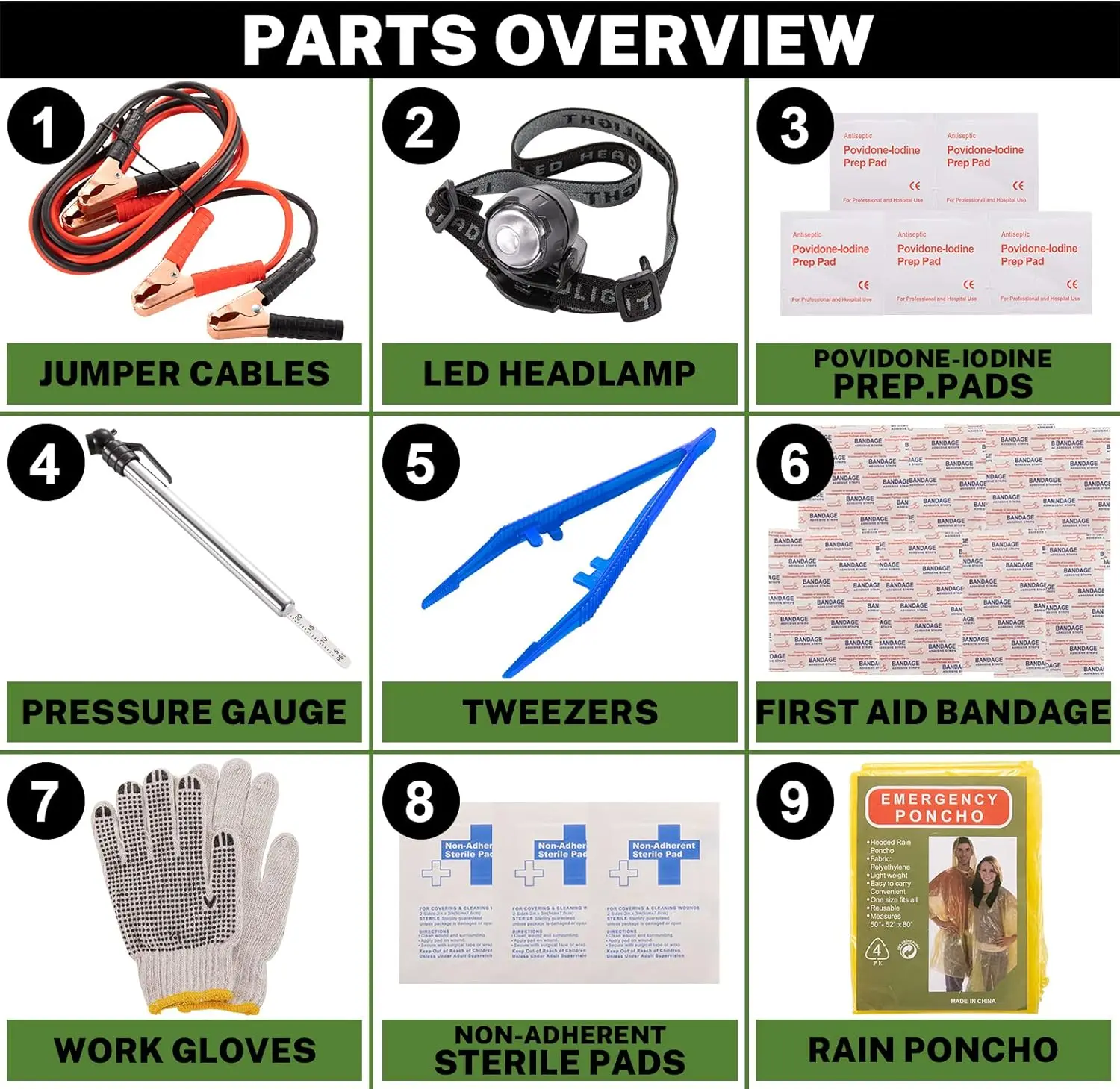 Roadside Assistance Emergency Kit Multi-Purpose Bag, Battery Jumper Cables Kit - For Cars - Vehicles - Trucks or SUVs