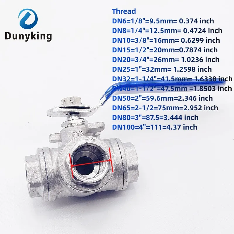 Imagem -05 - Válvula de Esfera de Três Vias de 304 Rosca Fêmea tipo l tipo t Pol Pol Pol Pol Pol Dn8 Dn10 Dn15 Dn20 Dn25 Bsp Aço Inoxidável